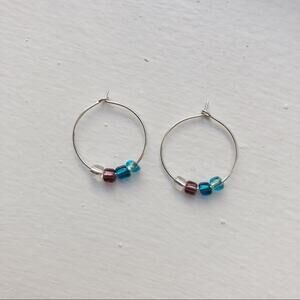 Dusky handmade beaded silver hoop earrings 20mm